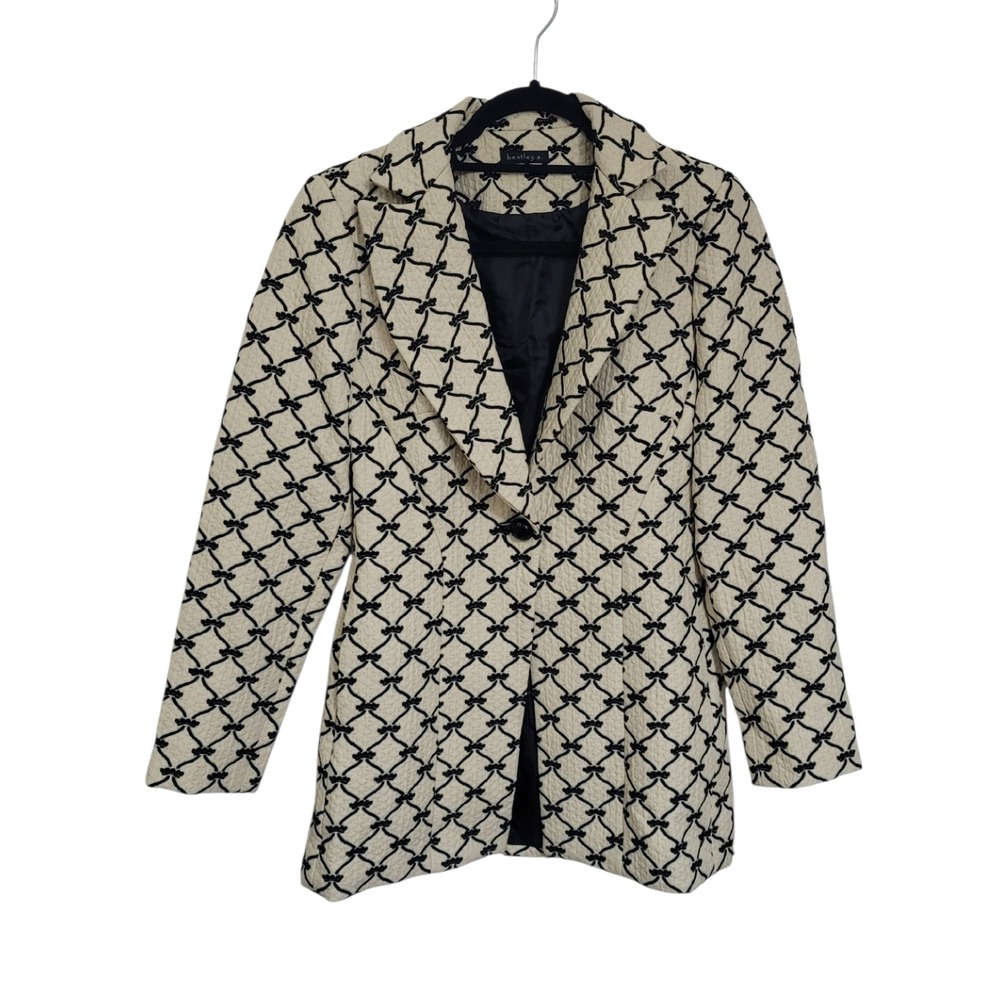 Bentley A. Blazer Jacket Coat Cream‎ Black Lattice Bow Size XS New